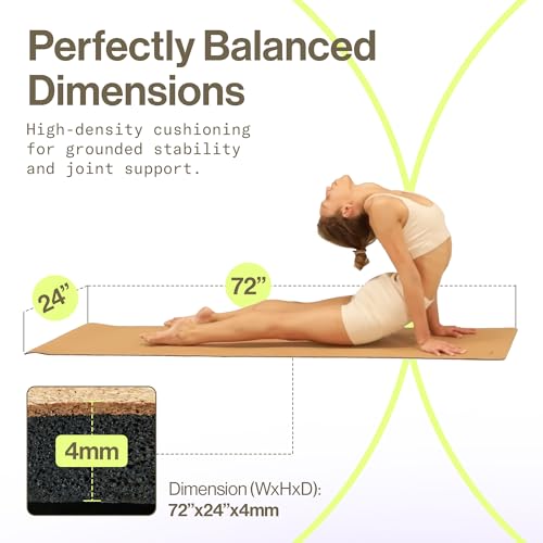 Premium Cork Yoga Mat - Non-Slip, Eco-Friendly, Supportive for Hot Yoga & Pilates