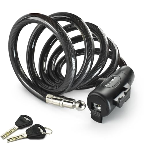 MARQUE Bike Lock with Key - 4 Ft Coiled Cable, Anti-Theft Security Cable for Bicycles, Scooters, Kayaks, Gates