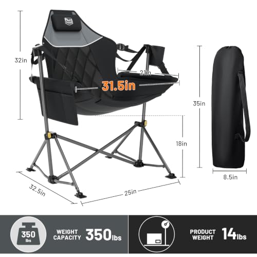TIMBER RIDGE Black Oversized Portable Camping Swing Chair with Pillow & Cup Holder