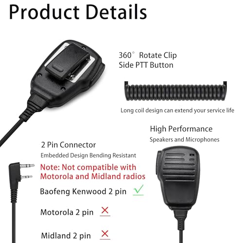SAMCOM 6 Pack Walkie Talkie Shoulder Microphones with PTT for Two-Way Radios