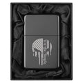 Black Silk Lined Gift Box Lighter with American Flag Skull Design - Men’s Gift