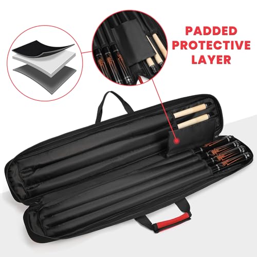 Red Pool Cue Case 3x4/5x5 Stick Bag with Accessories Pockets - BOSSTIN