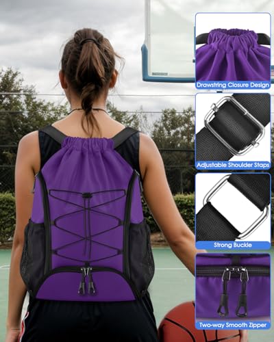 Purple Soccer Bag, Waterproof Football Backpack with Shoes & Ball Compartments