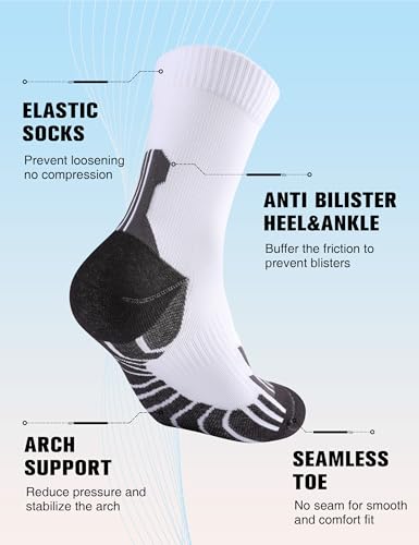 Crew Compression Running Socks - 15-20 mmHg Arch Support, Black White Gray, Size 9-13