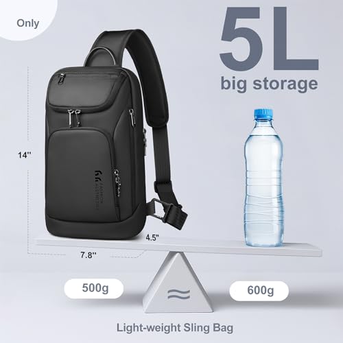 Men's Water-Resistant Sling Bag - Black, Compact Crossbody for Daily Use