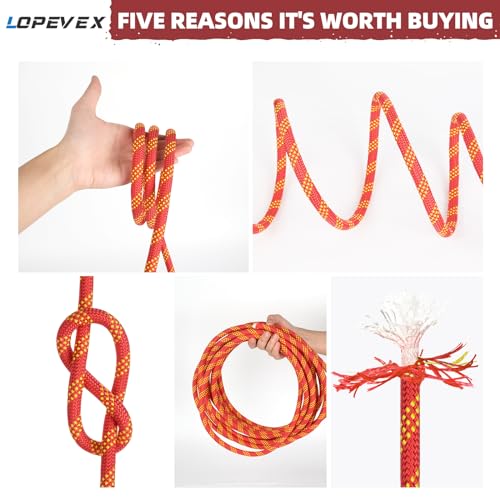 1/2 Inch Static Climbing Rope - 200 Ft, 9000lbs High Strength Arborist Bull Rope, Red Variation