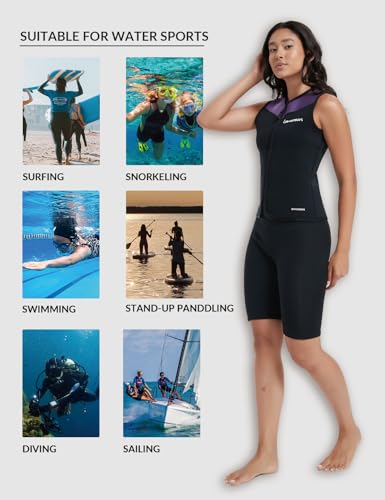 Purple 3mm Sleeveless Neoprene Wetsuit Top for Women - Water Sports Vest with Front Zip