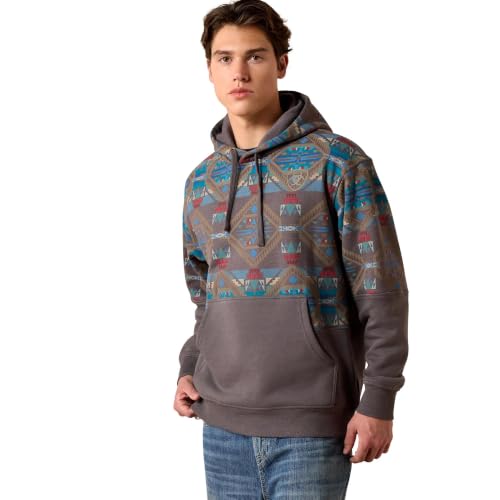 ARIAT Men's Graphic Hoodie Medium Grey Southwest X-Large Casual Sweatshirt