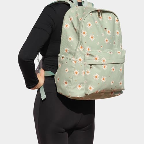 Corduroy Travel Backpack with Floral Matcha Daisy Print Waterproof & Spacious