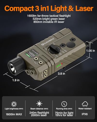 TOUGHSOUL Tan IR & Green Laser Picatinny & M-Lok Tactical Light Combo