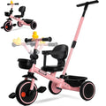 KRIDDO Pink 2-in-1 Parent-Controlled Toddler Tricycle for 1.5-5 Years