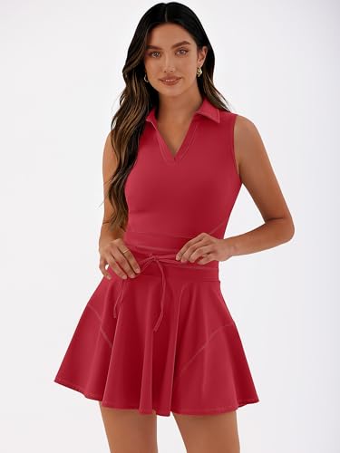 Caracilia 2-Piece Tennis Dress Set for Women - Medium Red Athletic Outfit