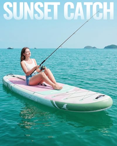 ATPROSS 10'6''x33'' Inflatable Stand Up Paddle Board with Kayak Seat - Extra Wide, Anti-Slip EVA Deck, 400lbs Capacity, Green