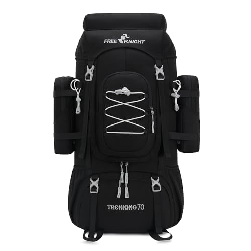 Waterproof Hiking Backpack 70L with Rain Cover for Camping & Climbing - Black