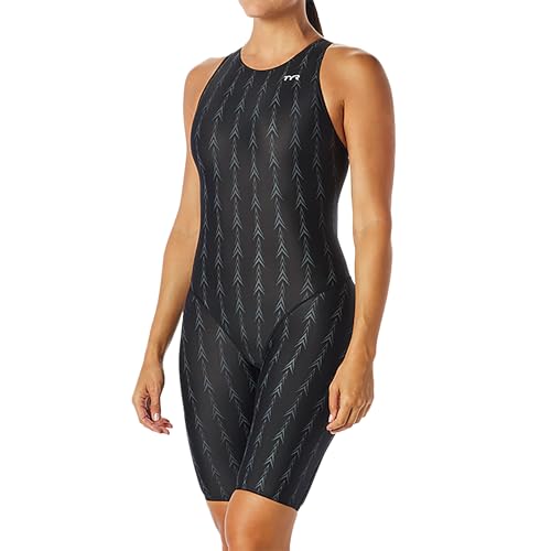 TYR Women's Solid Fusion 2 Open Back Swimsuit Black 28 / Competition-Approved