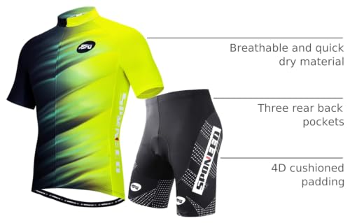 Men's Cycling Jersey Short Sleeve Bike Shirt Outfit - Yellow Multi Large