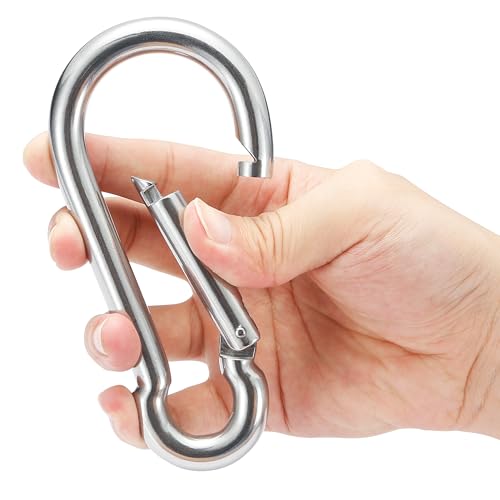 5 Pack 5.3 Inch Marine-Grade Stainless Steel Carabiner Clips Heavy Duty Snap Hooks