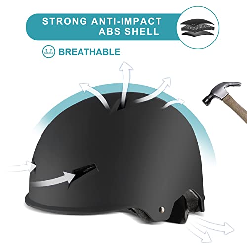 Adult Skateboard Helmet with Protective Gear Set Black Large (Head 22-23 inch)