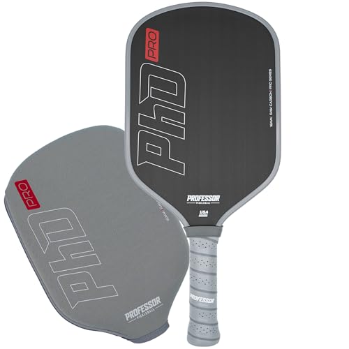 Professor PhD Pro Grey Edge Raw Carbon Fiber Pickleball Paddle - USA Approved