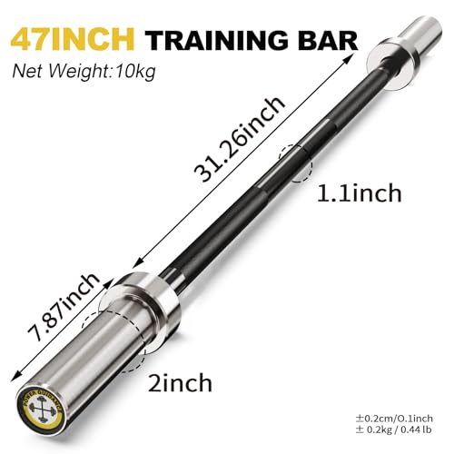 Silver Sleeve Black 47-Inch Olympic Barbell - Power Guidance 4ft/5ft/6ft Heavy Duty Weight Lifting Bar for Strength Training