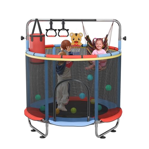 60-Inch Kids Trampoline with Safety Features, 5FT Indoor & Outdoor Playground - Red Blue