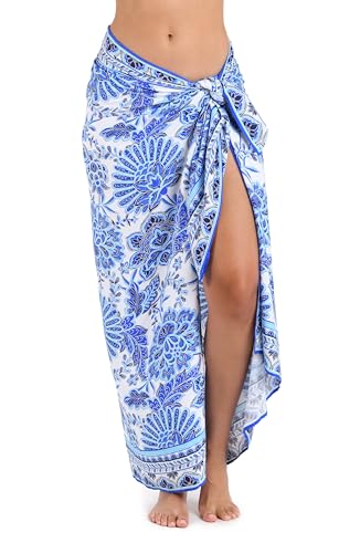 Women's Blue Pareo Wrap Beach Cover Up - One Size, Vibrant Swimwear Accessory