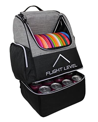 Gray Flight Level Disc Golf Backpack with Insulated Cooler - Large Capacity Up to 20 Discs
