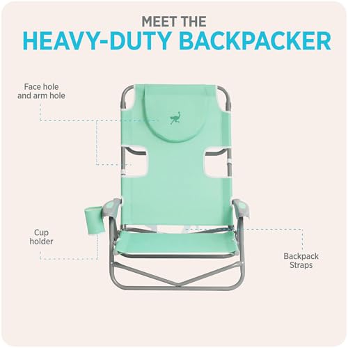 Ostrich Heavy-Duty Backpacker Outdoor Beach Chair - Teal, Portable Lounger