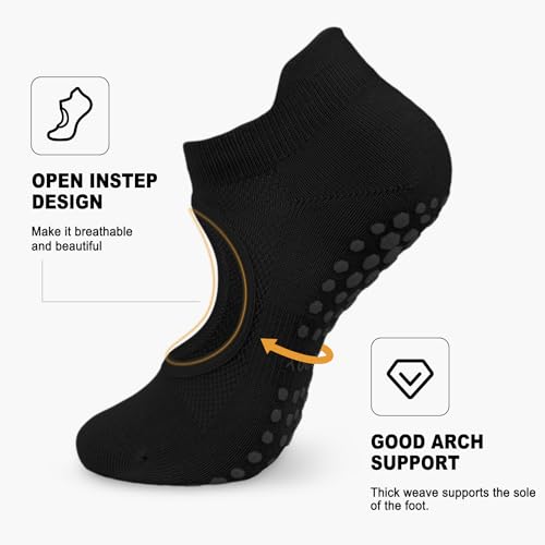 Non-Slip Pilates Socks for Women - Black, White, Green, Purple, Beige - 5 Pairs