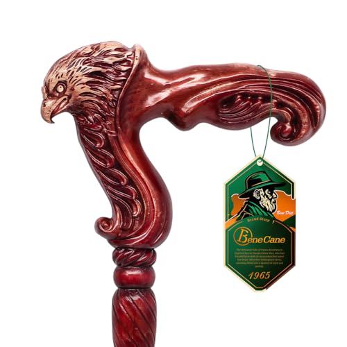 BeneCane Handmade Wooden Walking Cane with Eagle Handle - Brown, Unisex, Adjustable & Detachable