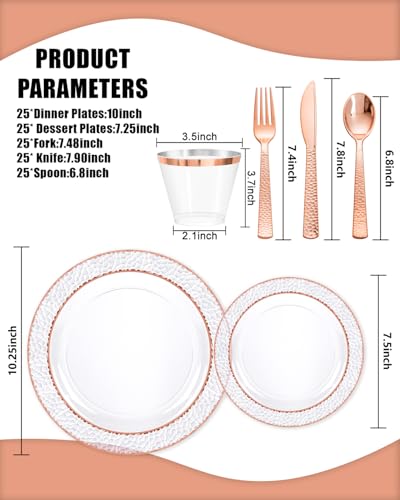 Ciaell 350 Piece Rose Gold Plastic Plates Party Set for Weddings & Events