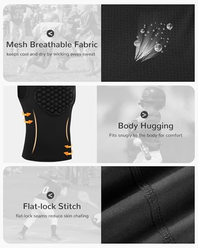 Runhit Youth Baseball Chest Protector Softball Lacrosse Football Padded Compression Shirt - Black Medium