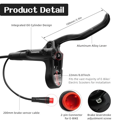 ZTZ MT200 Hydraulic Disc Brake Set for E-Bikes with 160/180/203mm Rotors, 2-Pin, Pre-Bled