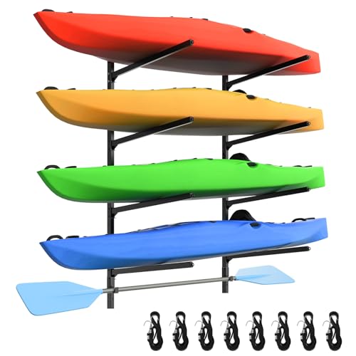 Adjustable Kayak Wall Mount Rack for Indoor Outdoor Storage - 4 Kayaks