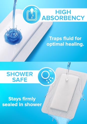 Waterproof 6x8 Inch Wound Dressings 50 Pack - Sterile, Adhesive, Hypoallergenic