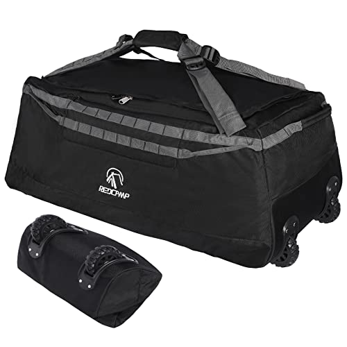 140L Large Foldable Travel Duffle Bag with Wheels - Black