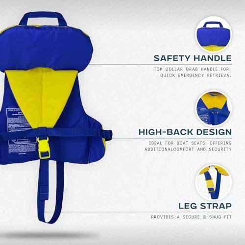 Stohlquist Child Life Jacket US Coast Guard Approved Yellow/Blue, Adjustable PFD for Kids 30-50 lbs