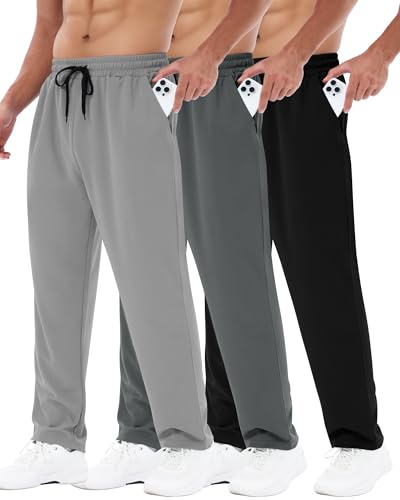 Men's Mesh Open Bottom Jogger Sweatpants with Pockets - Large, Black & Grey