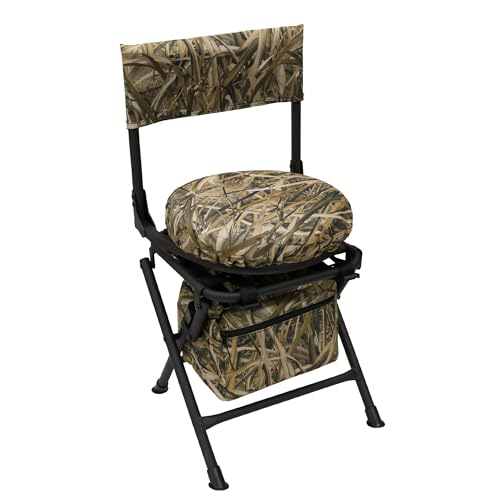 MDSTOP No. 3 Reed Camo 360 Swivel Hunting Chair for Ground Blind, Silent & Folding