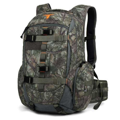 Forest Camo Hunting Backpack 40L with Rain Cover for Bow Rifle Gun - Large Capacity Tactical Day Pack