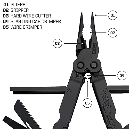 SOG PowerLock Multi-Tool with Compound Leverage Tech, EOD Crimper, 420 Stainless Steel, Black, 18 Tools
