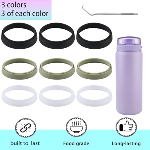 9pcs Rubber Gasket for Ello Cooper Water Bottles - Army Green, Black, White