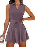 Caracilia Women's Tennis Dress Set - 2 Piece Athletic Outfit Small Nutmeg