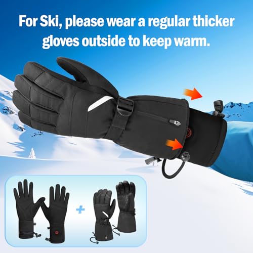 Rechargeable Heated Gloves for Men Women - Battery-Powered Winter Mitts with Touchscreen Compatibility - Black, Medium Variation