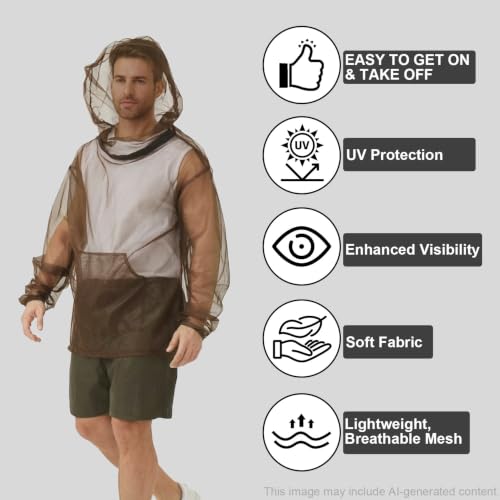 Aventik No-See-Um Mesh Mosquito Jacket with Zipper - Large Outdoor Insect Protection