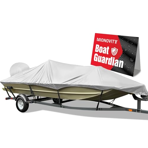 Heavy Duty Waterproof Boat Cover 14-16 ft with Windproof Straps - Grey