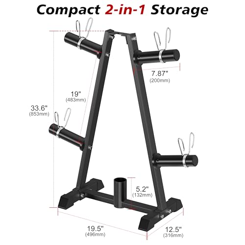 Heavy Duty Weight Plate Tree Rack for 1" & 2" Plates, 560 lbs Capacity