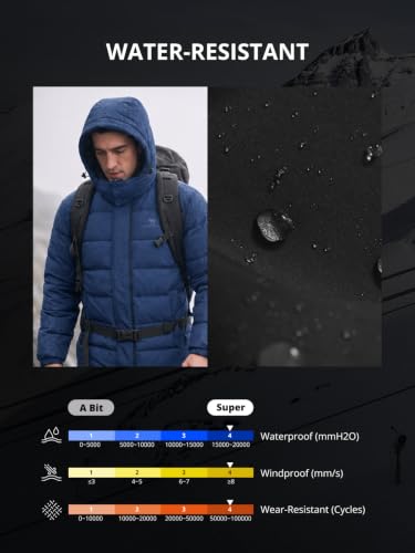 Men's Winter Coat with Detachable Hood - Water-Resistant & Windproof, Blue, Large
