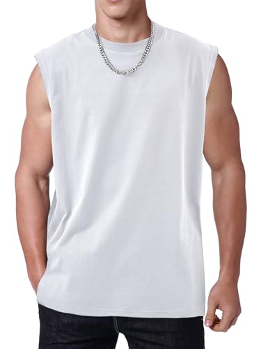 X-Large Men's Workout Tank Top Sleeveless Muscle Shirt for Gym & Beach - SnowElve White Acid Wash