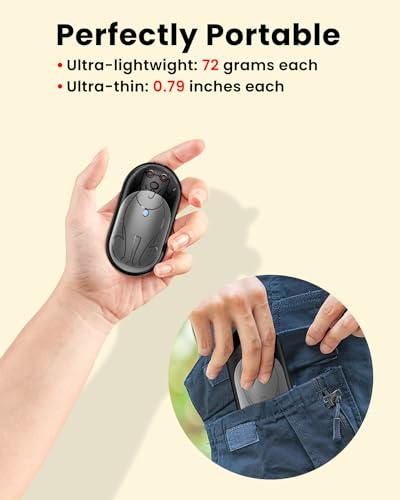 Rechargeable Hand Warmers 2 Pack Grey - Portable Battery Operated Outdoor Heating